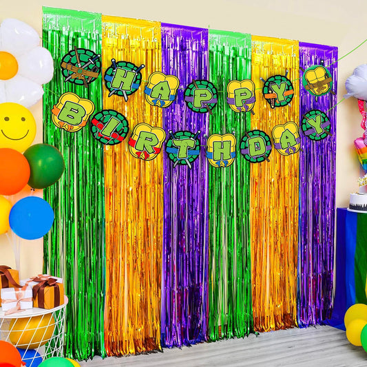 Turtle Party Foil Fringe Backdrop Curtains – 2 Pack