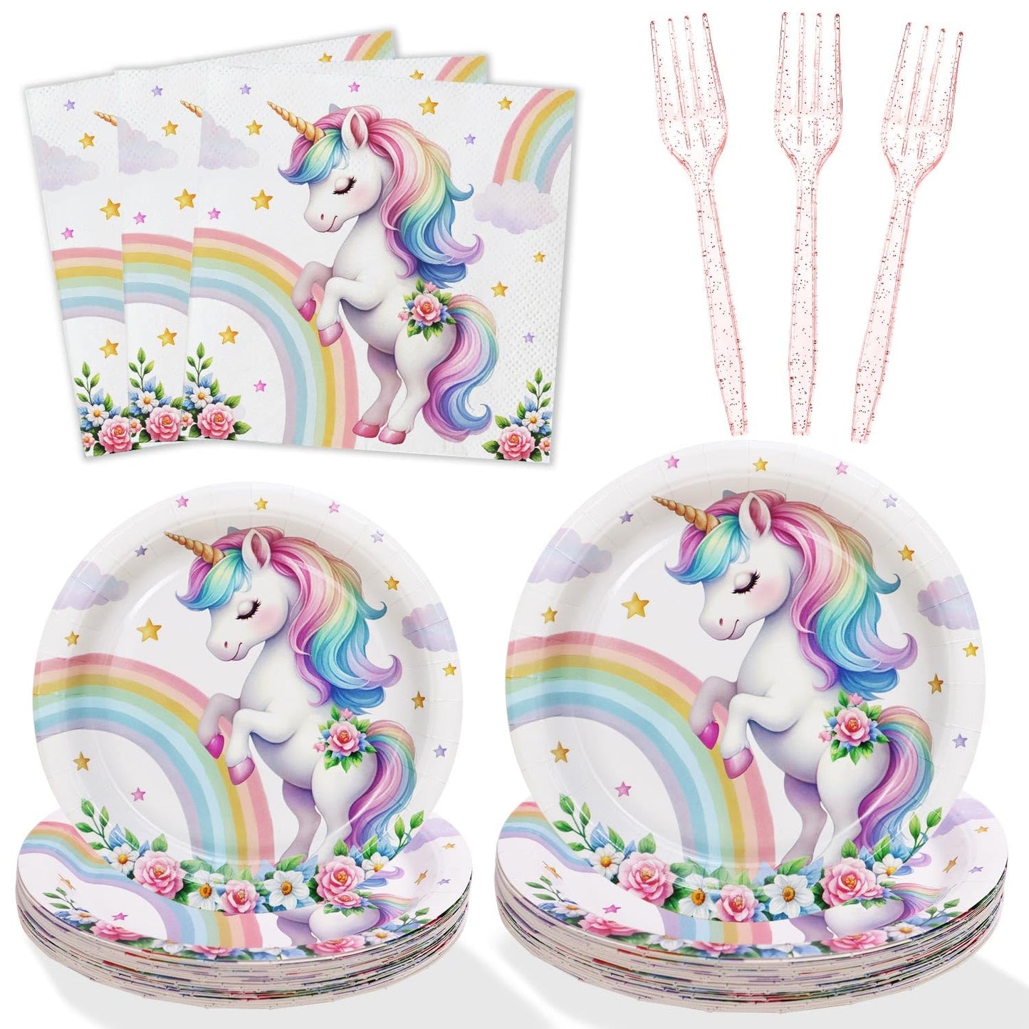 Unicorn Party Plates Set - 100 ct