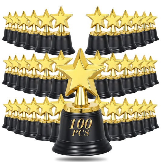100PCS Mini Star Trophy Awards 4.5 Inch Gold Award Trophies Participation Trophy Plastic Trophy for Adults Kids Classroom School Party Favors Rewards Winning Prizes Competitions Goodie Bags Event