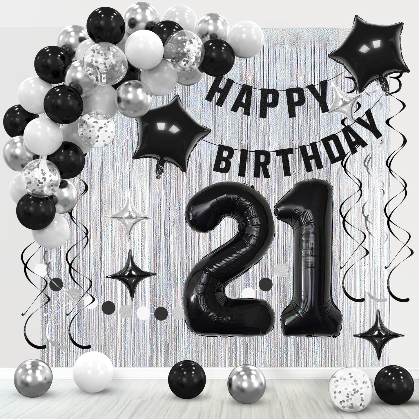 Black & Silver 21st Birthday Party Decoration Kit