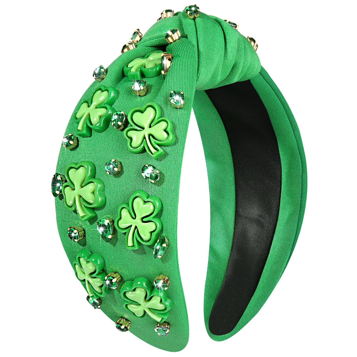 Green Shamrock Crystal Rhinestone St. Patrick's Day Knotted Headband