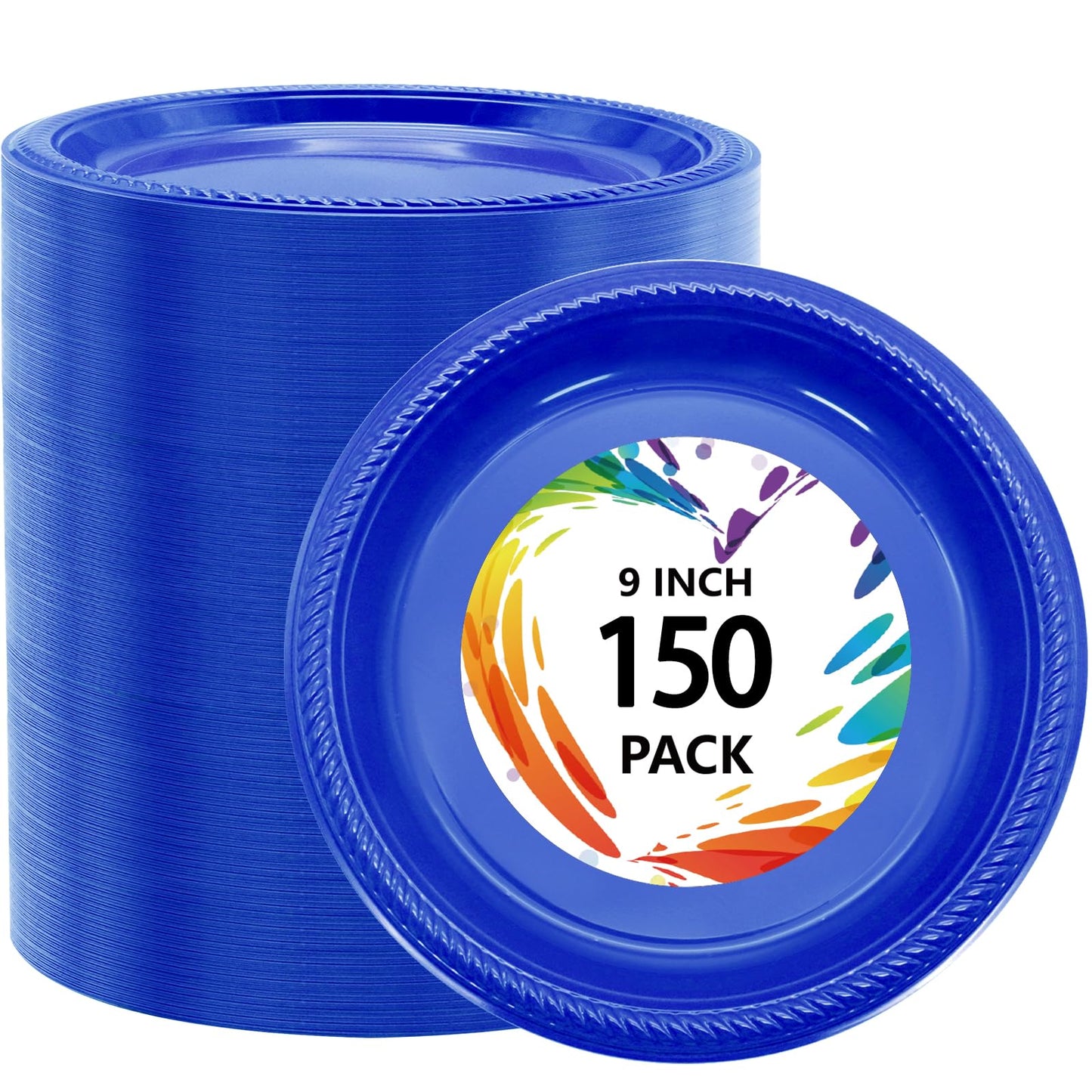 Blue Durable Disposable Dinner Plates 9 Inch – 150 Pack