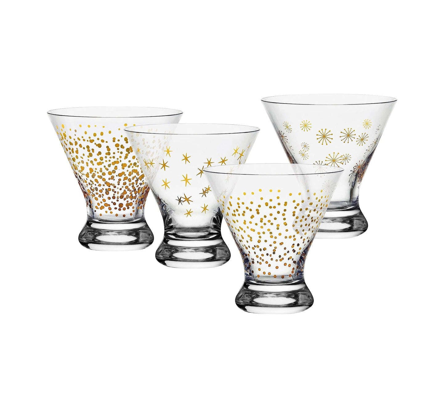 Mikasa Party Set of 4 Stemless Martini Glasses 10 Ounce Clear and Gold