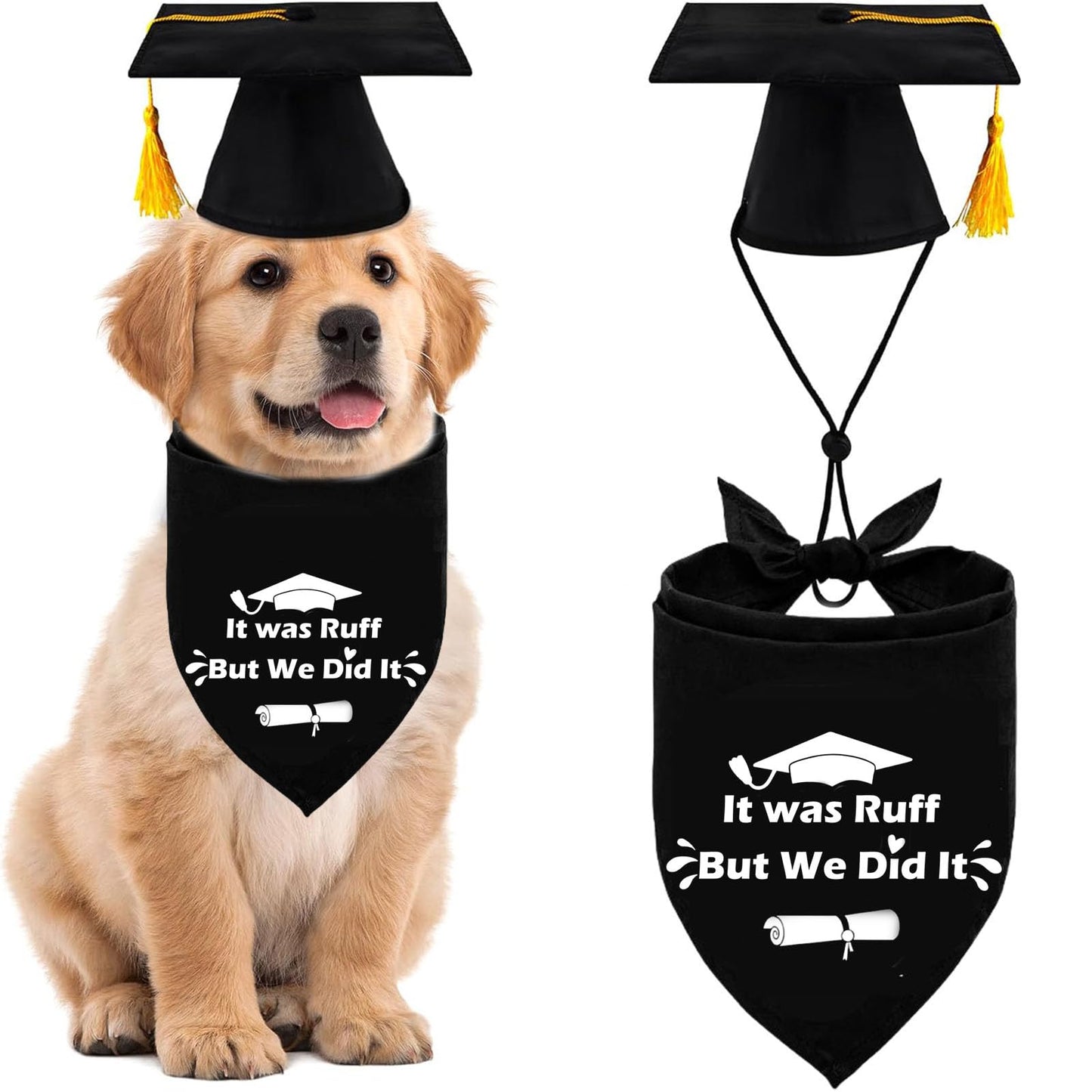 Dog Graduation Cap, Gown & Bandana Outfit Set
