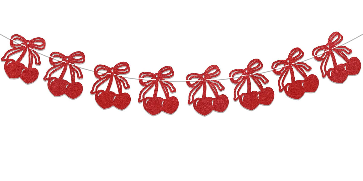 Red Glitter Cherry Fruit Party Banner