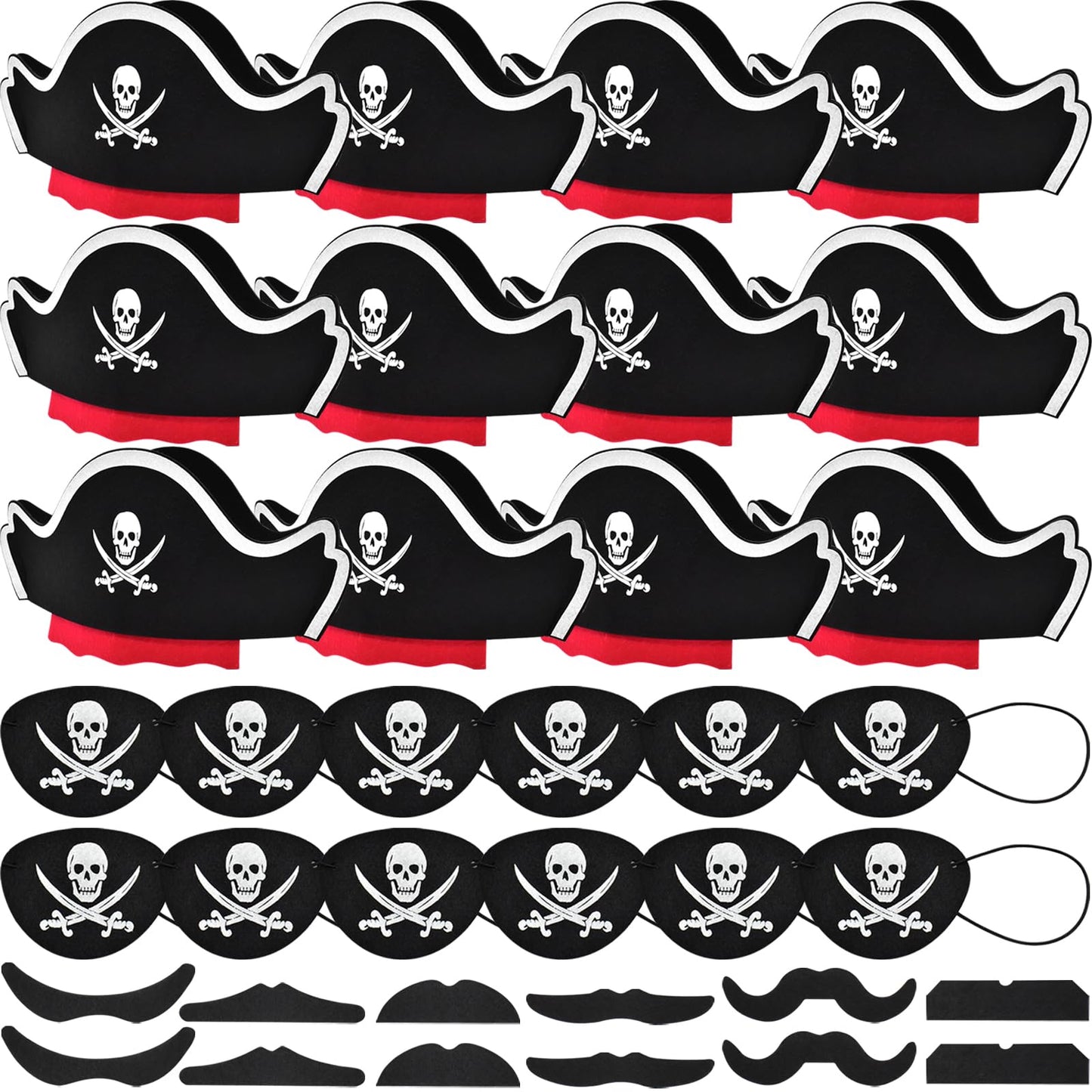 Pirate Hat, Eye Patch & Moustache Party Set – 36 Piece