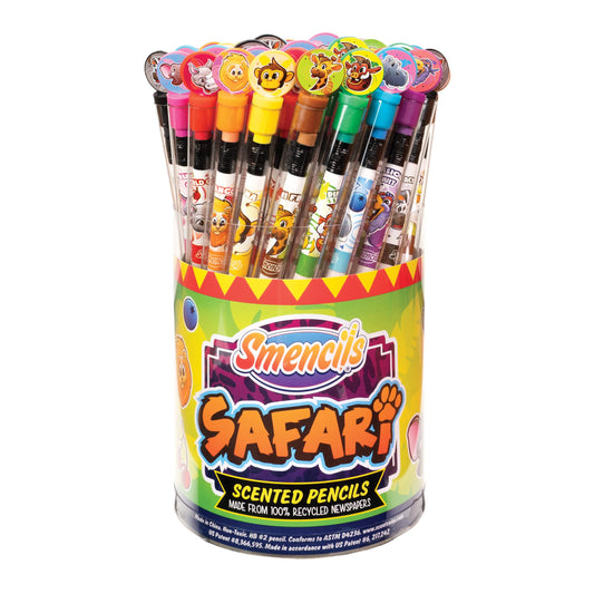 Safari Smencils Cylinder - HB #2 Patented Gourmet Scented Pencils 50 Count Gifts for Kids Classroom Rewards Party Favors Stuffers