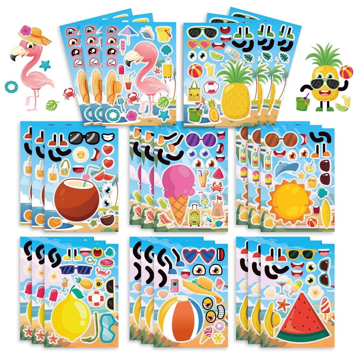 Hawaii Beach Make-a-Face Sticker Sheets – 24 Pack