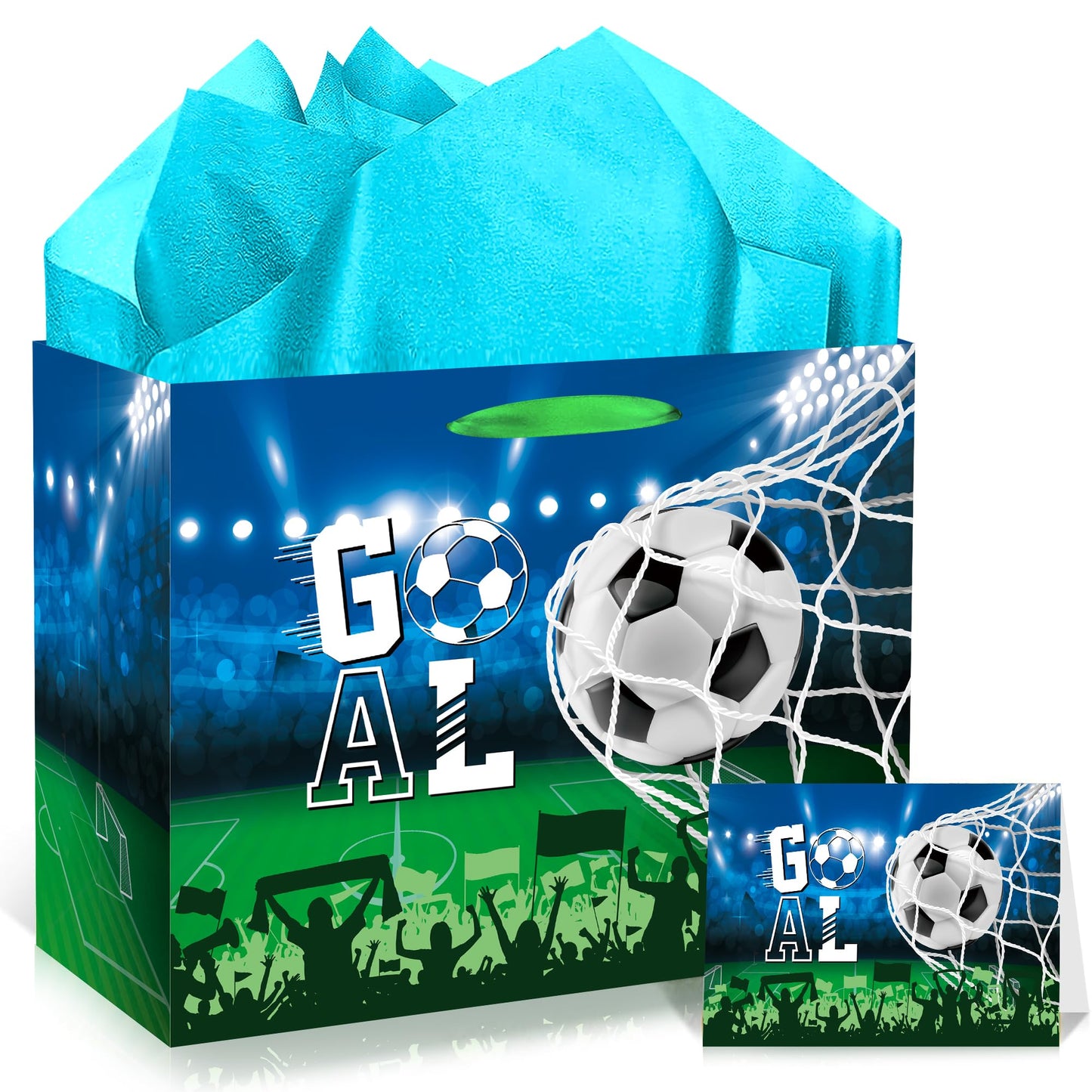 Soccer Party Gift Bag with Greeting Card & Tissue Paper