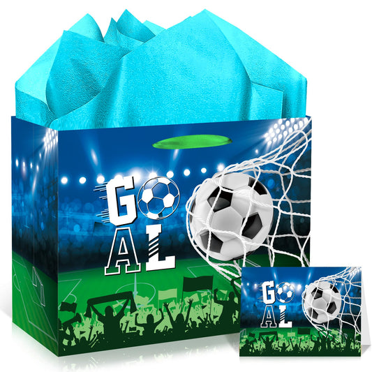 Soccer Party Gift Bag with Greeting Card & Tissue Paper