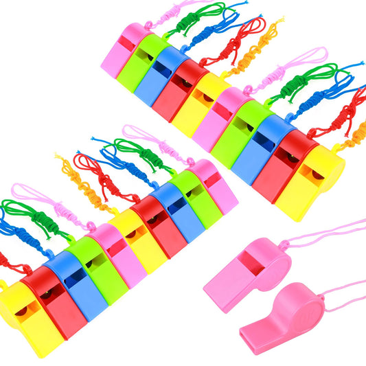 Rainbow Plastic Sports Whistles with Lanyards