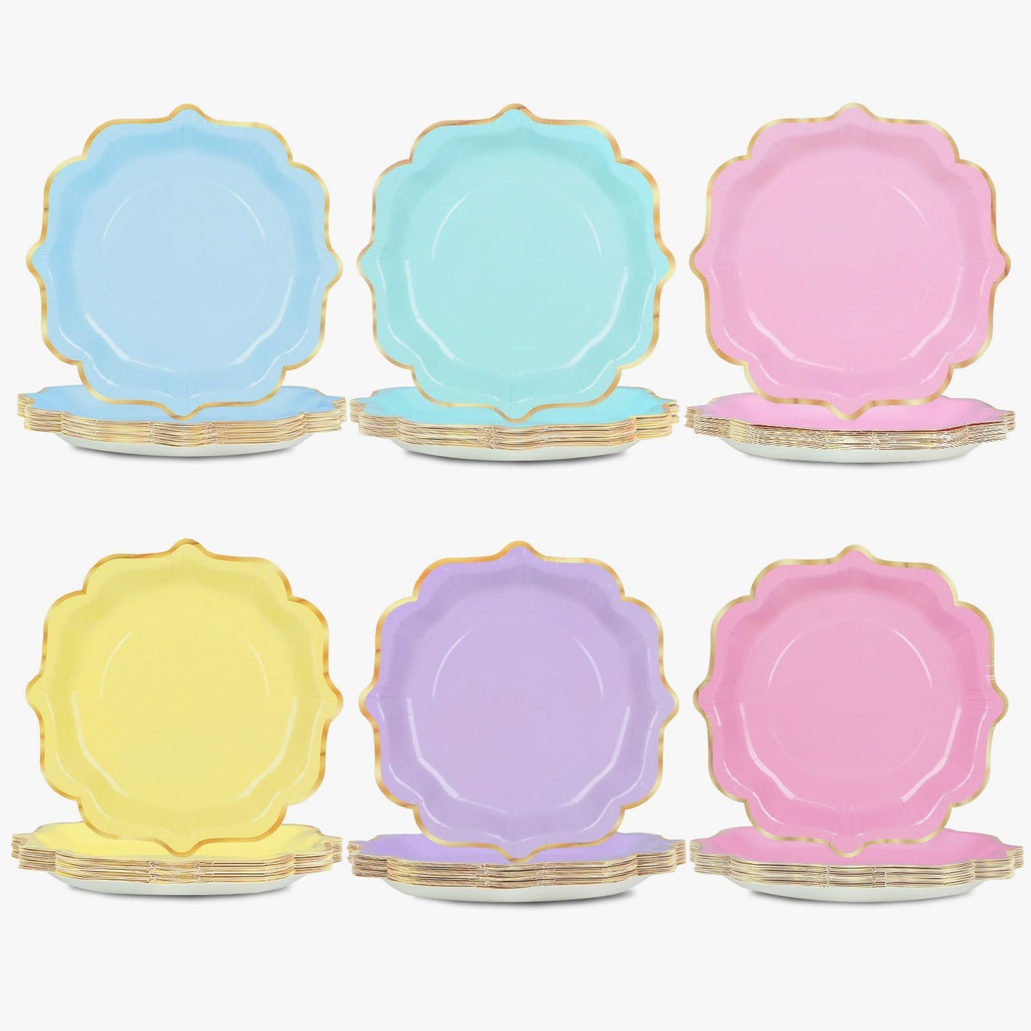 CHUNNIN 60Pcs Pastel Rainbow Scalloped Paper Plates 9in Colorful Pastel Party Dinner Plates Disposable Boho Pastel Rainbow Tableware for Birthday Wedding Baby Shower Bachelorette Party Supplies