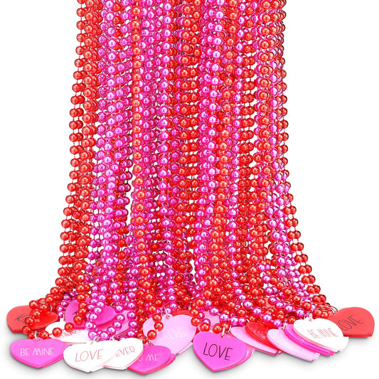 Valentine's Day Heart-Shaped Bead Necklaces – 24 Pack