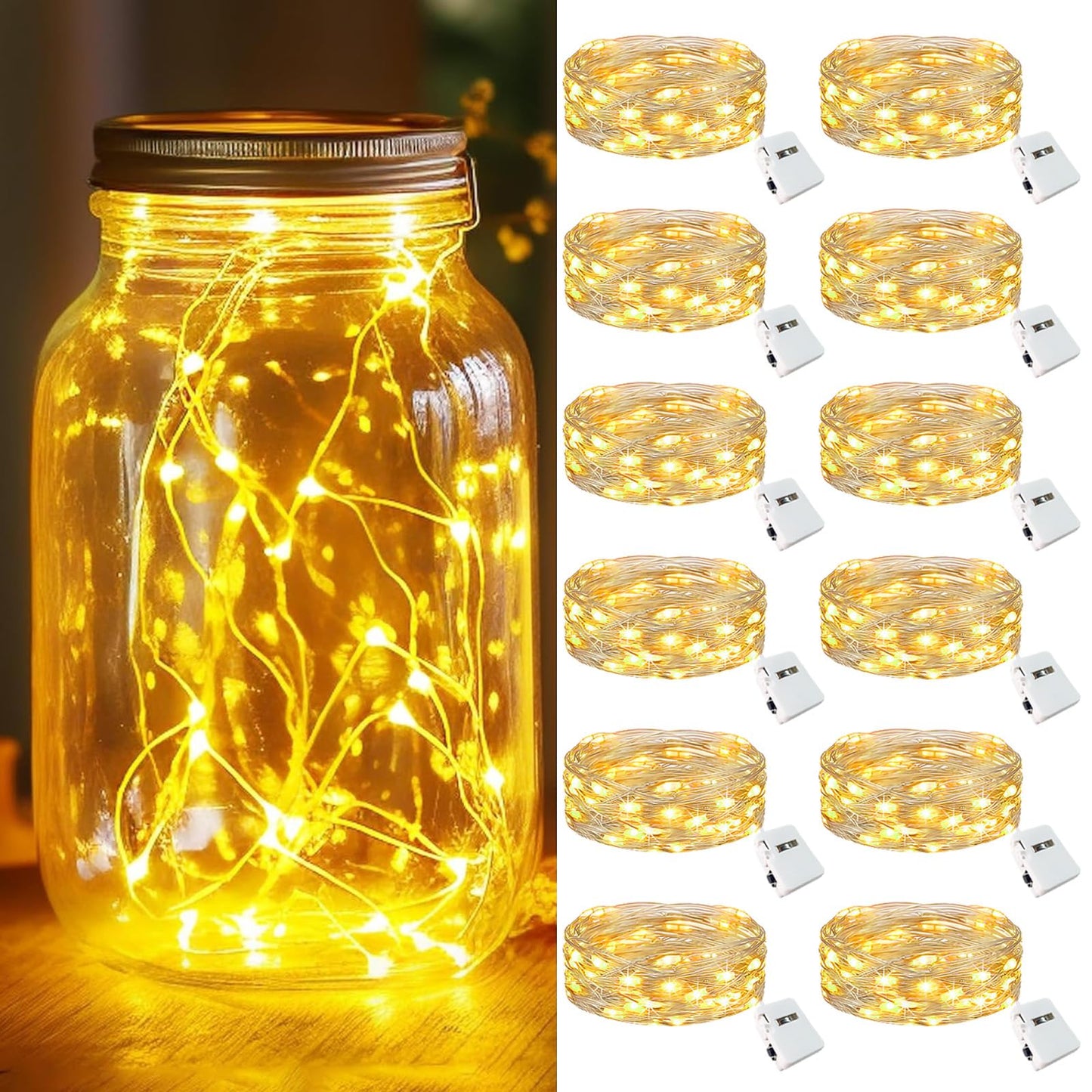 kolpop 12 Pack LED Fairy Lights Battery Operated Mini Twinkle String Lights Battery Powered Waterproof for Christmas Mason Jars Party