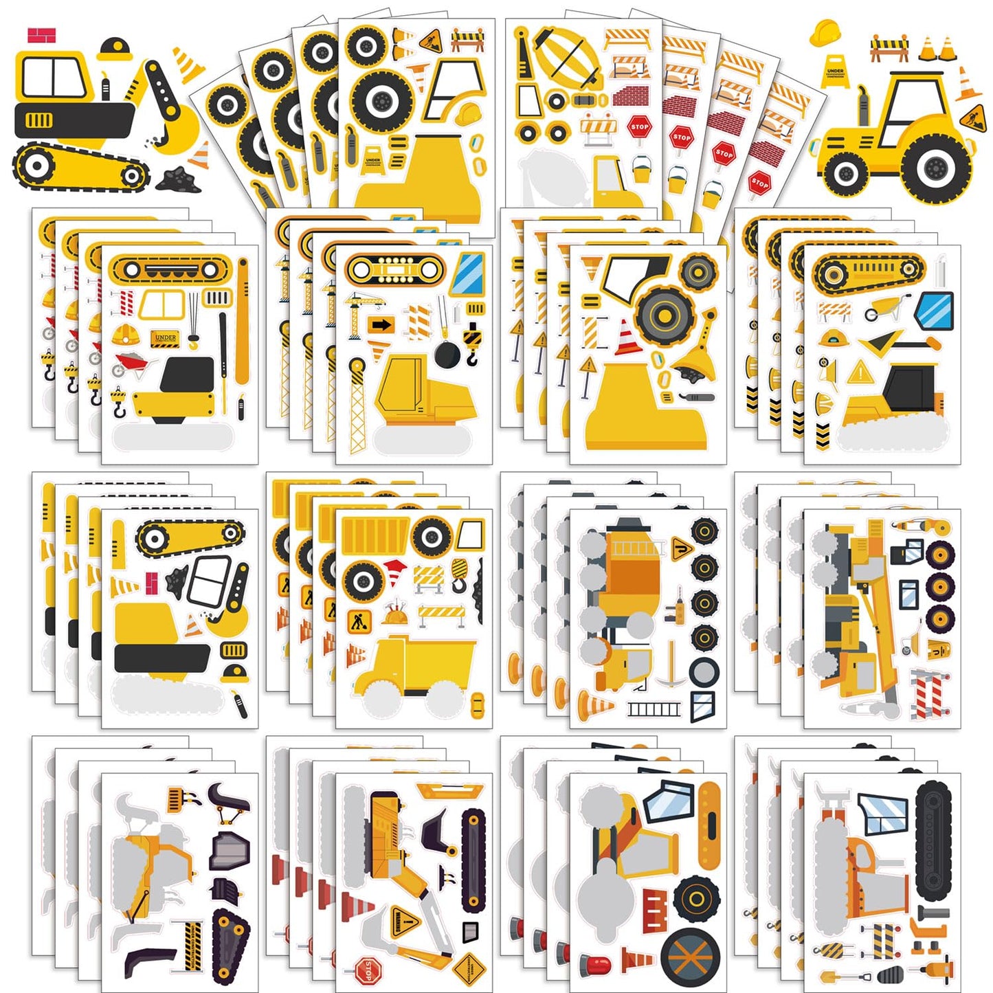 Construction Truck Make-a-Face Sticker Sheets – 42 Pack