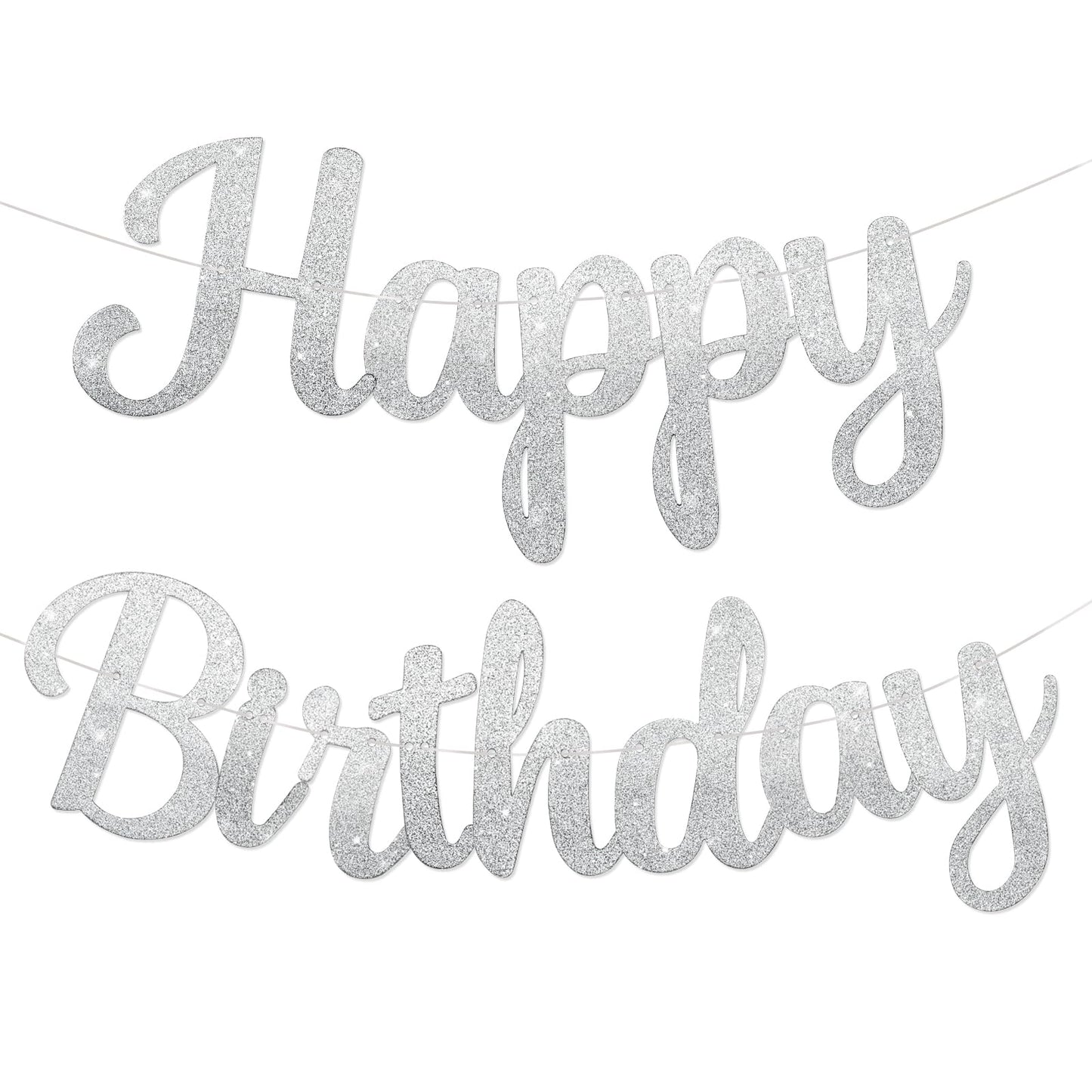 Glitter Silver Happy Birthday Banner - Pre-Strung