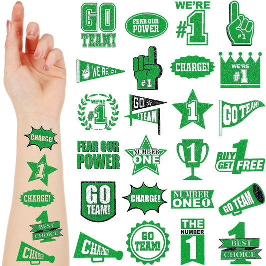 Green Team Spirit Glitter Temporary Tattoos