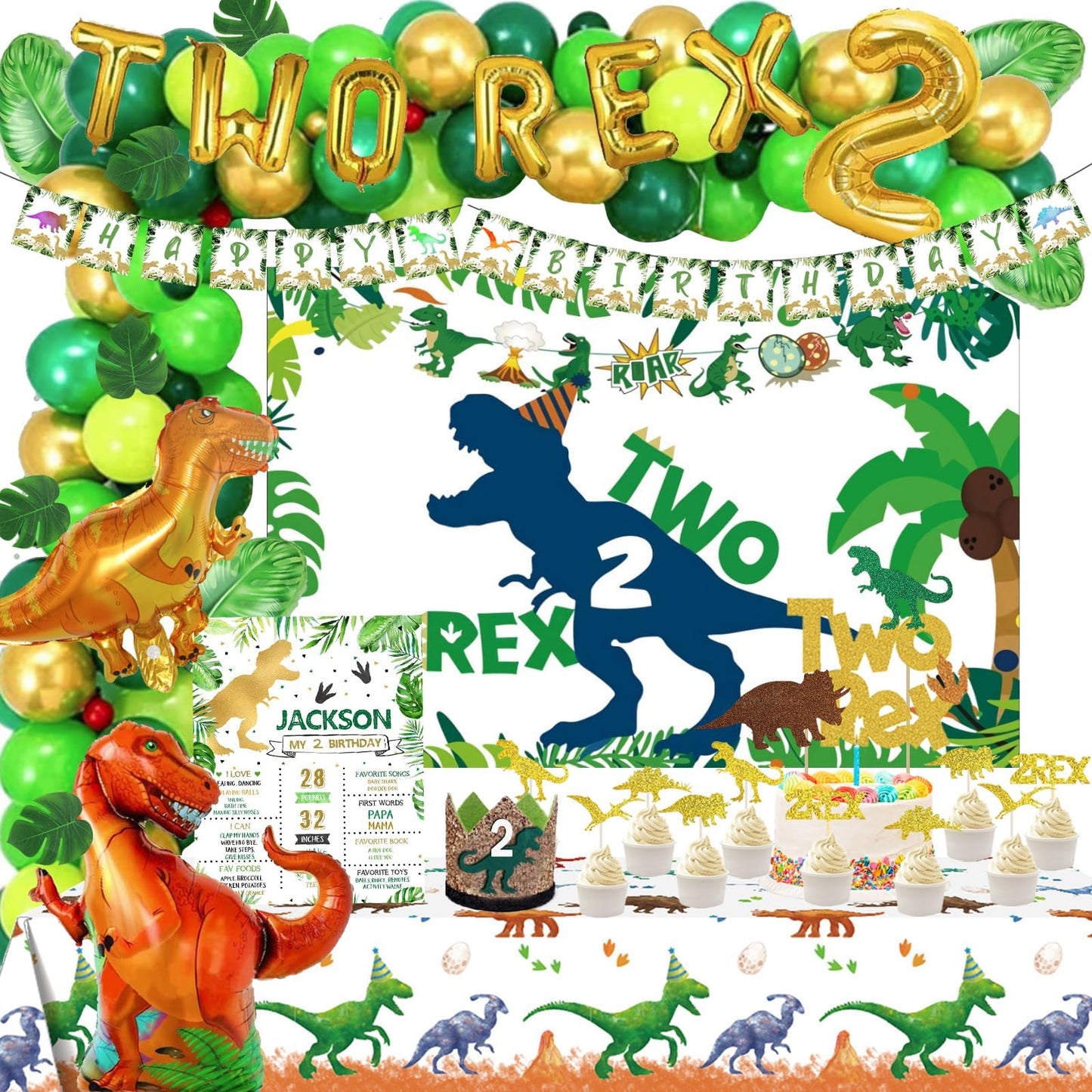 Two Rex Deluxe 2nd Birthday Party Decoration Kit
