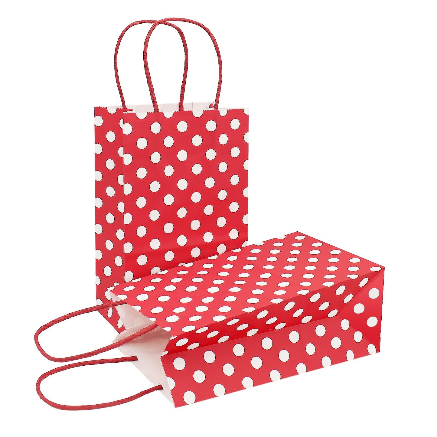 AZOWA Medium Polka Dot Gift Bags Kraft Paper Bags with Handles for Birthday Parties Baby Shower and Wedding (9.8 x 7.5 x 3.9 in Red 25 Pcs)