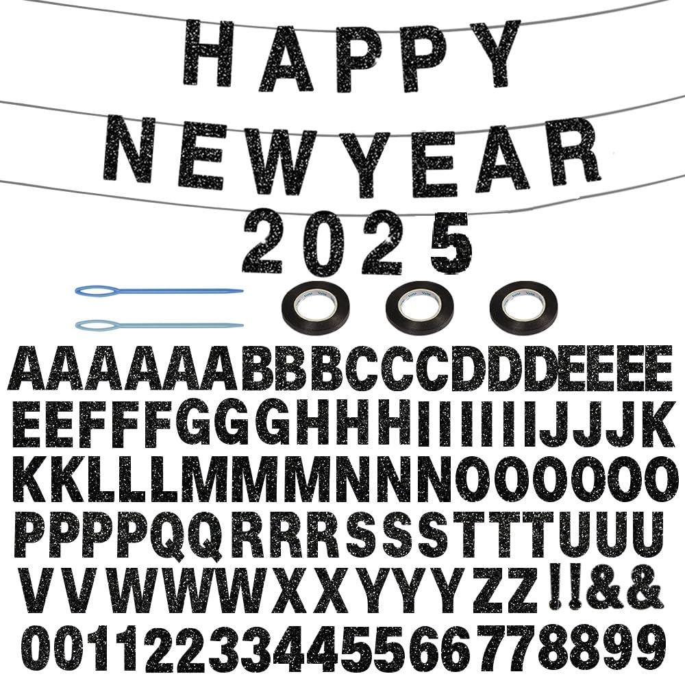 Black Glitter DIY Customisable Banner Kit – 116 Pieces