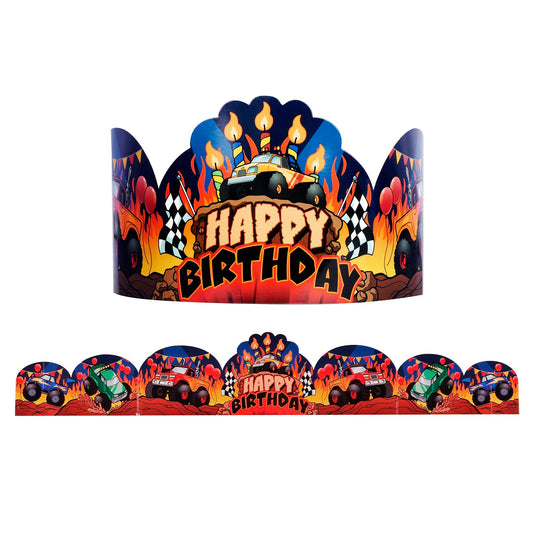 Mage Gifts 30 Pieces Monster Truck and Unicorn Birthday Paper Crown in Red and Blue Headwear for Childrens Birthday Party Supplies