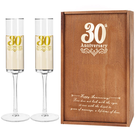 JNDJE 30th Wedding Anniversary for Couple 30th Anniversary Champange Glasses for Parents 30th Wedding Anniversary Champange Flute Gift for Grandparents 30 Years of Anniversary Present