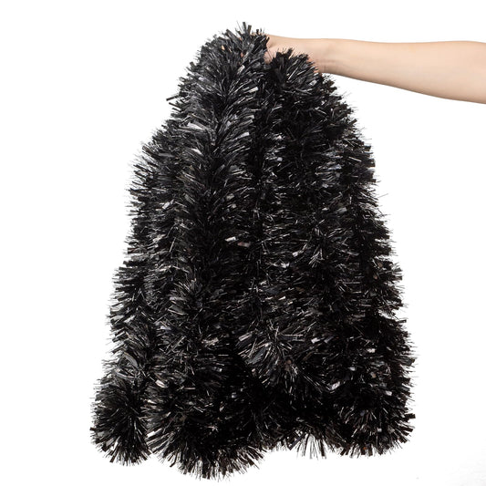 Black Metallic Twisted Tinsel Garland – 33 Feet, Halloween & Christmas