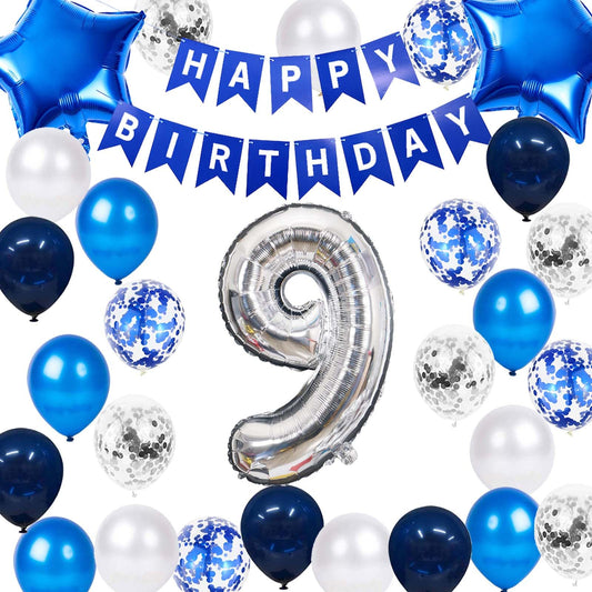 Blue 9th Birthday Party Supplies Set – Boys
