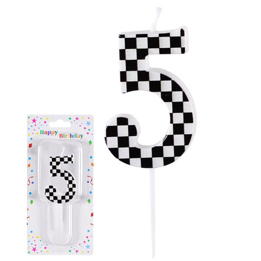 Race Car 5th Birthday Checkered Number Candle