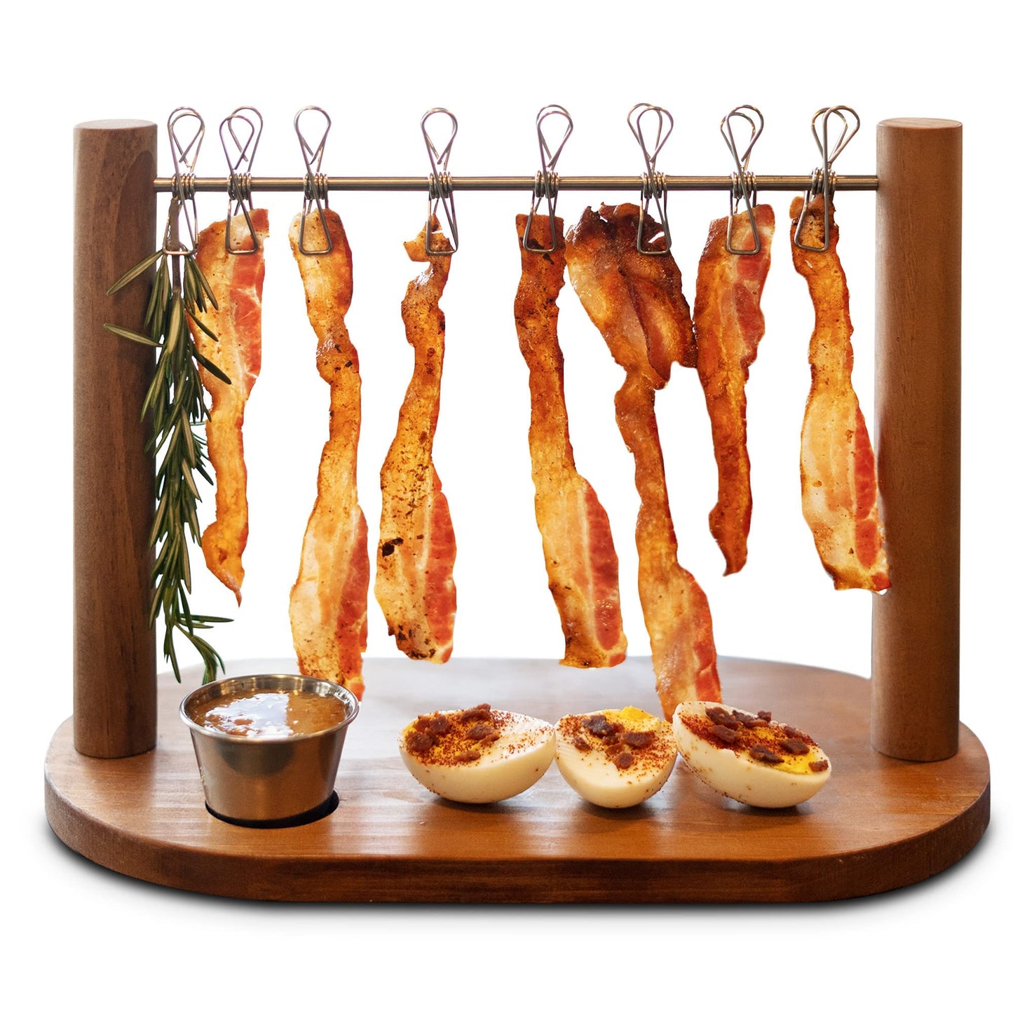 Bacon Clothesline Serving Tray Wooden Charcuterie Board Tiered Tray Stand Cheese Plate Bacon Up On Display -Unique Gift or Hosting Kitchen Gadget (Brown)