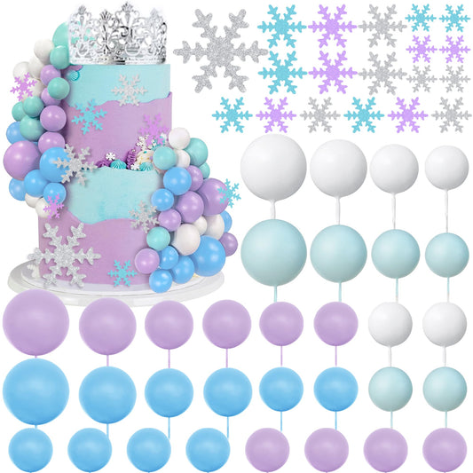 Snowflake & Ball Cake Toppers Winter Party Set – 51 Piece