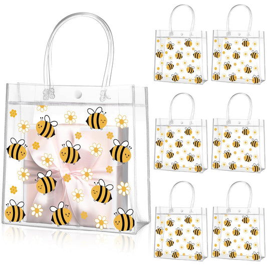 Paterr 20 Pcs Bee Clear Plastic Gift Bags with Handles Bee Party Goodie Bags Bee Treat Bags for Birthday Party Favor Candy Snack Sweet as Can Bee Gender Reveal Decor 8 x 8 x 3.15 Inch