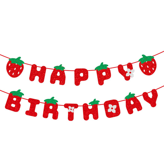 Glitter Strawberry Happy Birthday Banner