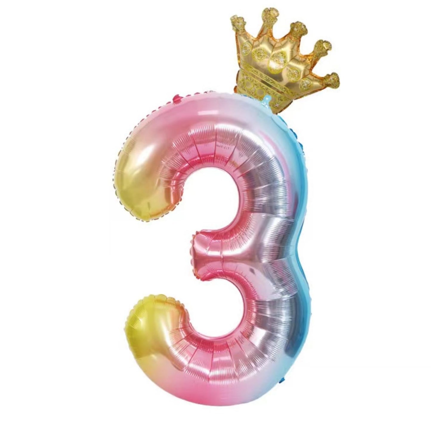 40-Inch Rainbow Gradient Number 3 Crown Balloon Set 3rd Birthday Balloons Childrens 3rd Birthday Party Decorations. (3)