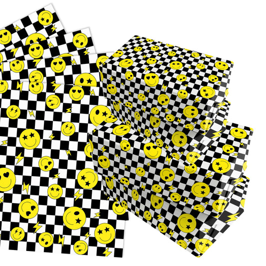 Smiley Face Plaid Yellow Wrapping Paper Sheets – 12 Pack