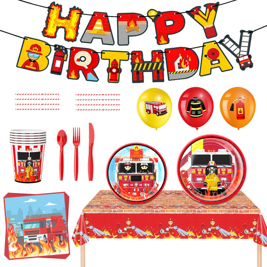 Firefighter Fire Truck Birthday Party Supplies Set – 206 Piece Serves 24