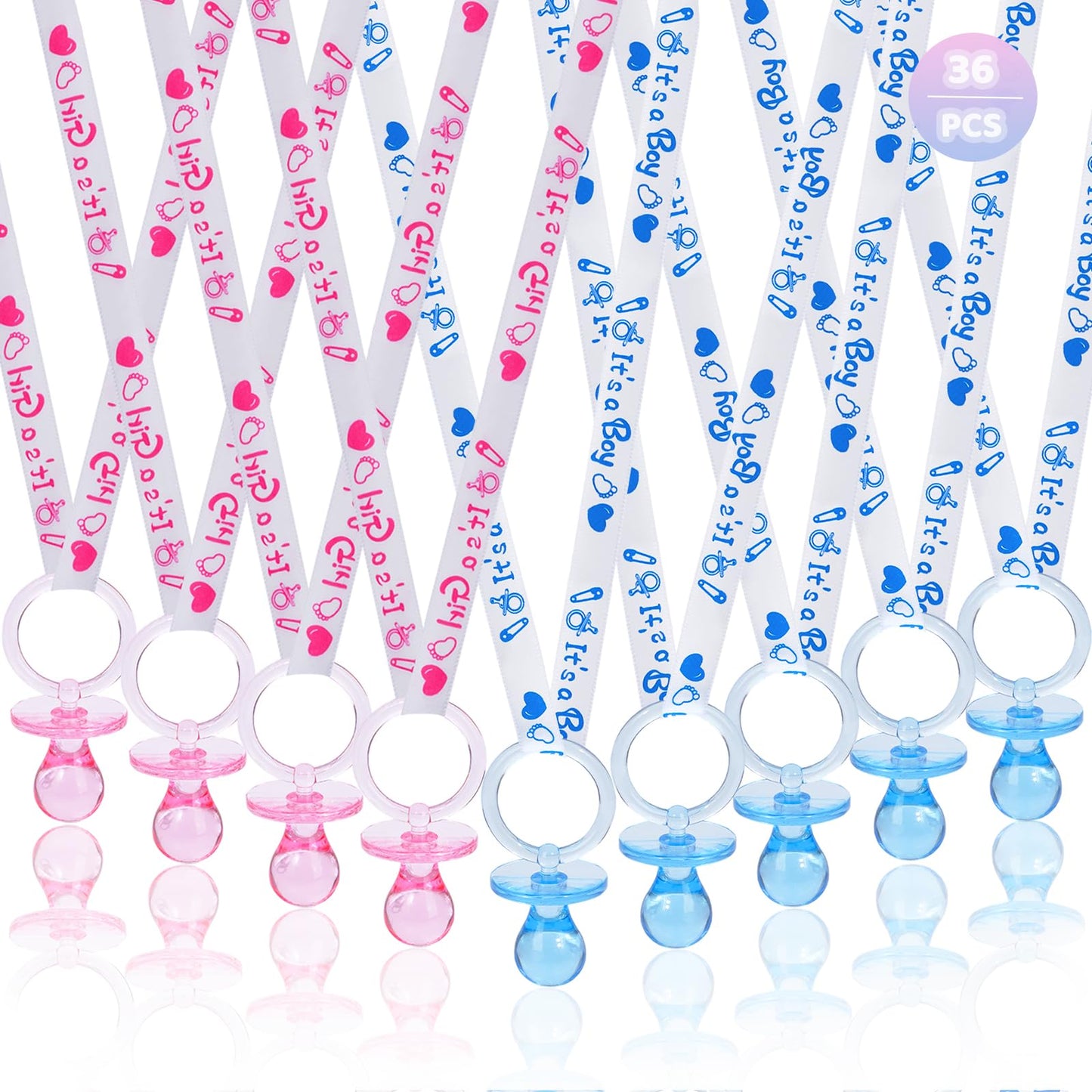 Baby Shower Pacifier Necklaces – 36 Pack, Blue & Pink