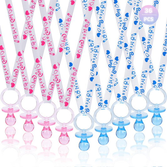 Baby Shower Pacifier Necklaces – 36 Pack, Blue & Pink