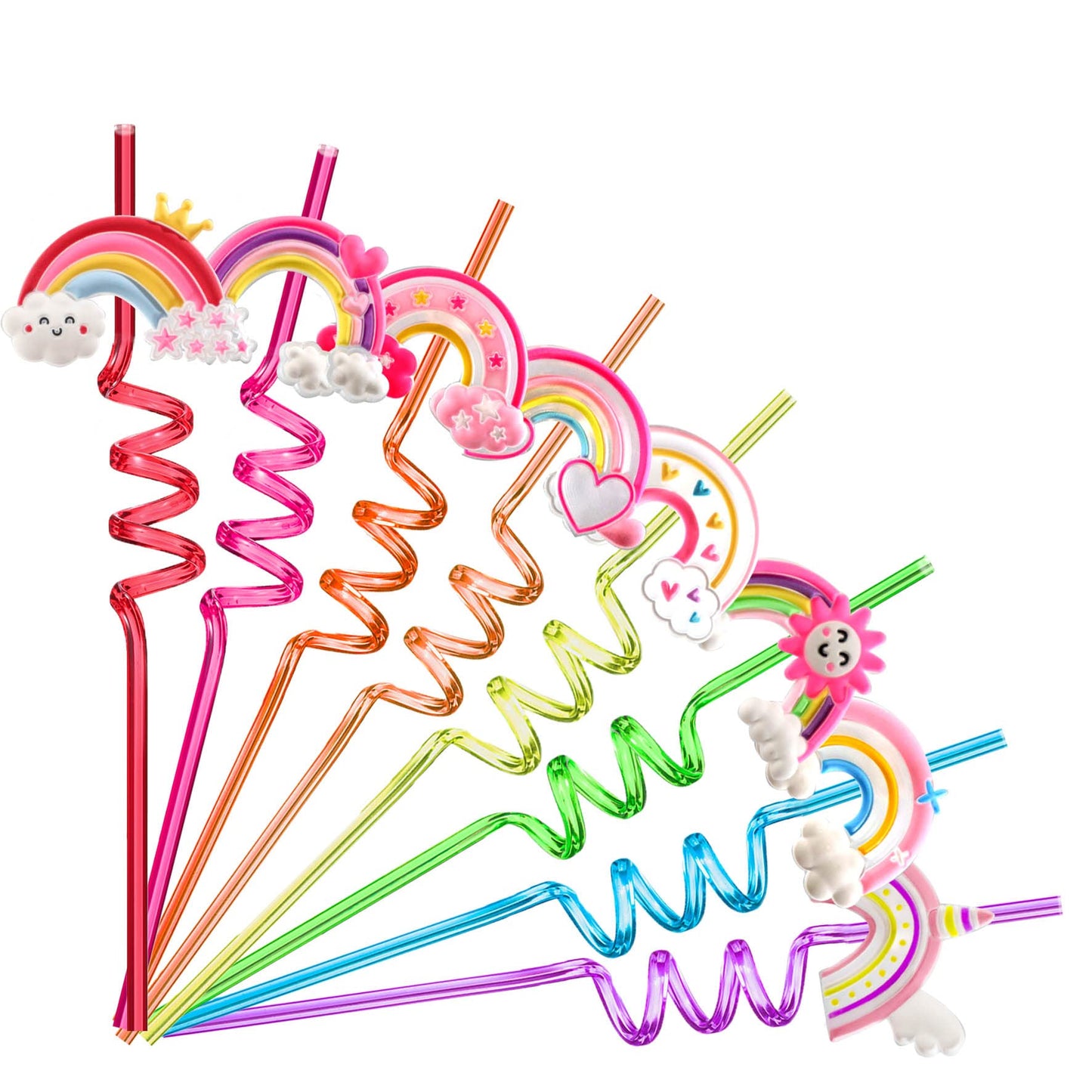 Reusable Rainbow Party Straws – 24 Pack, 8 Designs