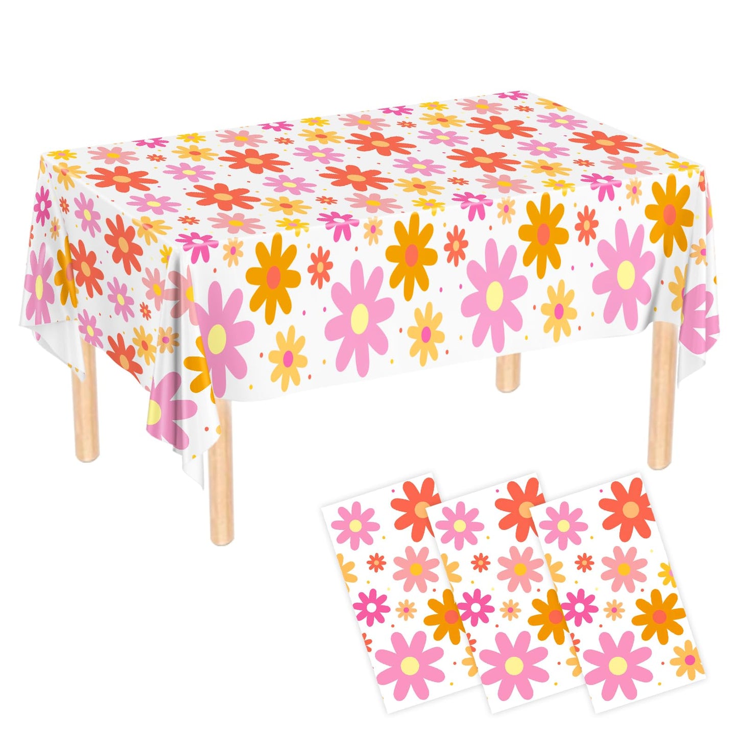 Groovy Daisy Boho Plastic Party Tablecloth – 3 Pack