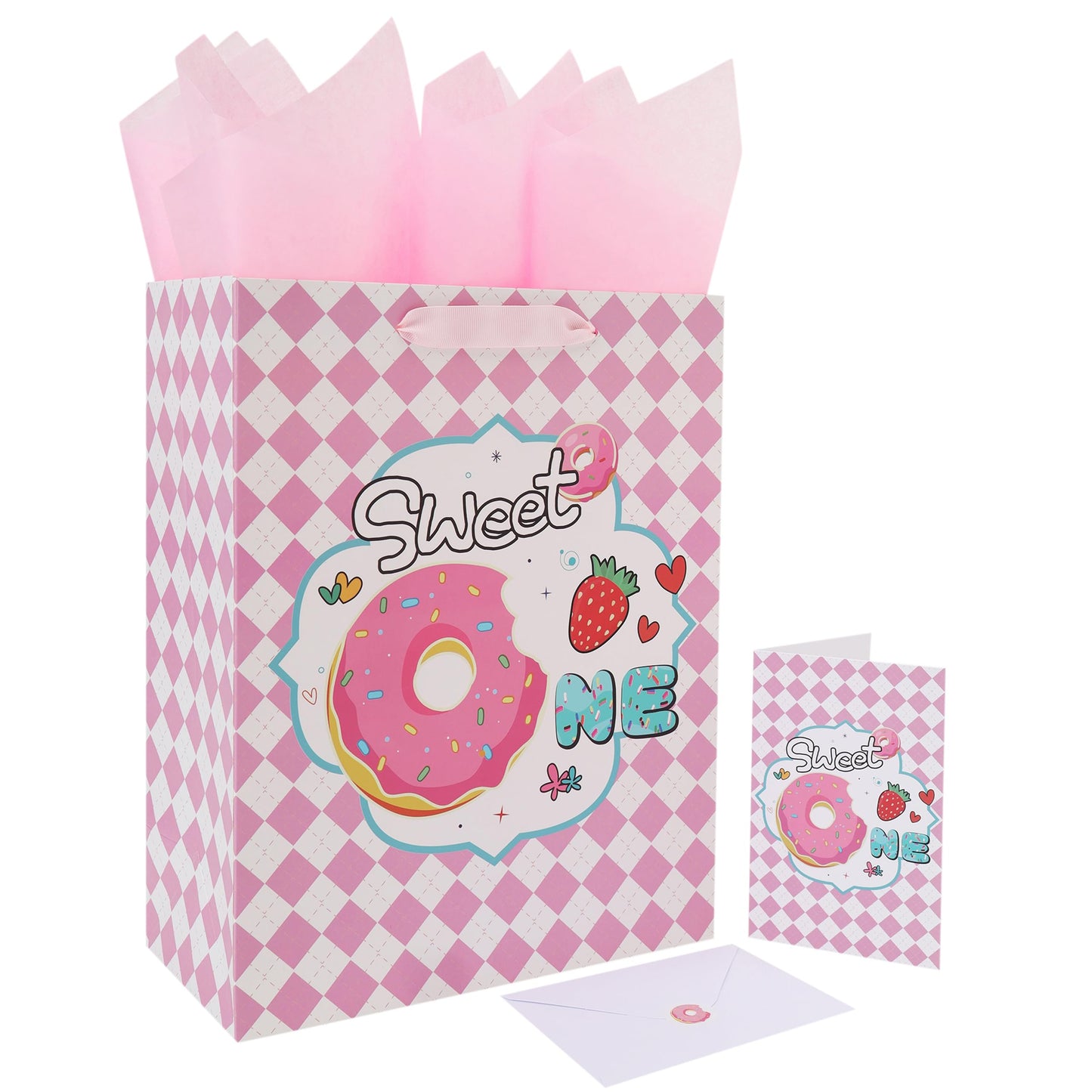 Sweet One Pink Donut 1st Birthday Gift Bag Set