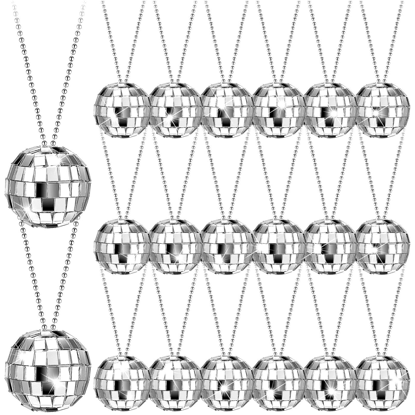 Silver Mirror Disco Ball Necklaces Party Favours – 20 Pack
