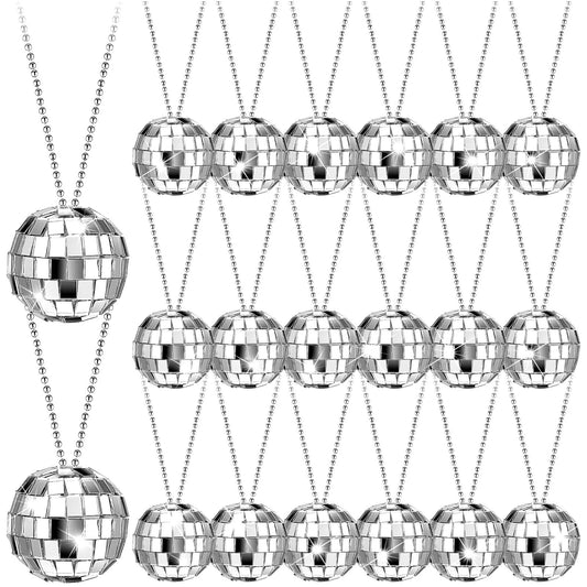 Silver Mirror Disco Ball Necklaces Party Favours – 20 Pack