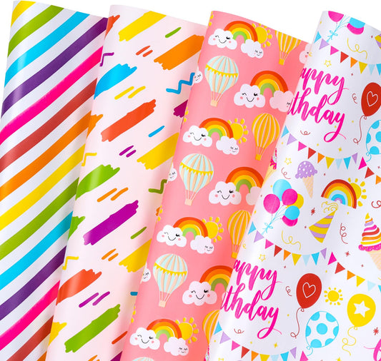Rainbow Birthday Wrapping Paper - 12 Sheets