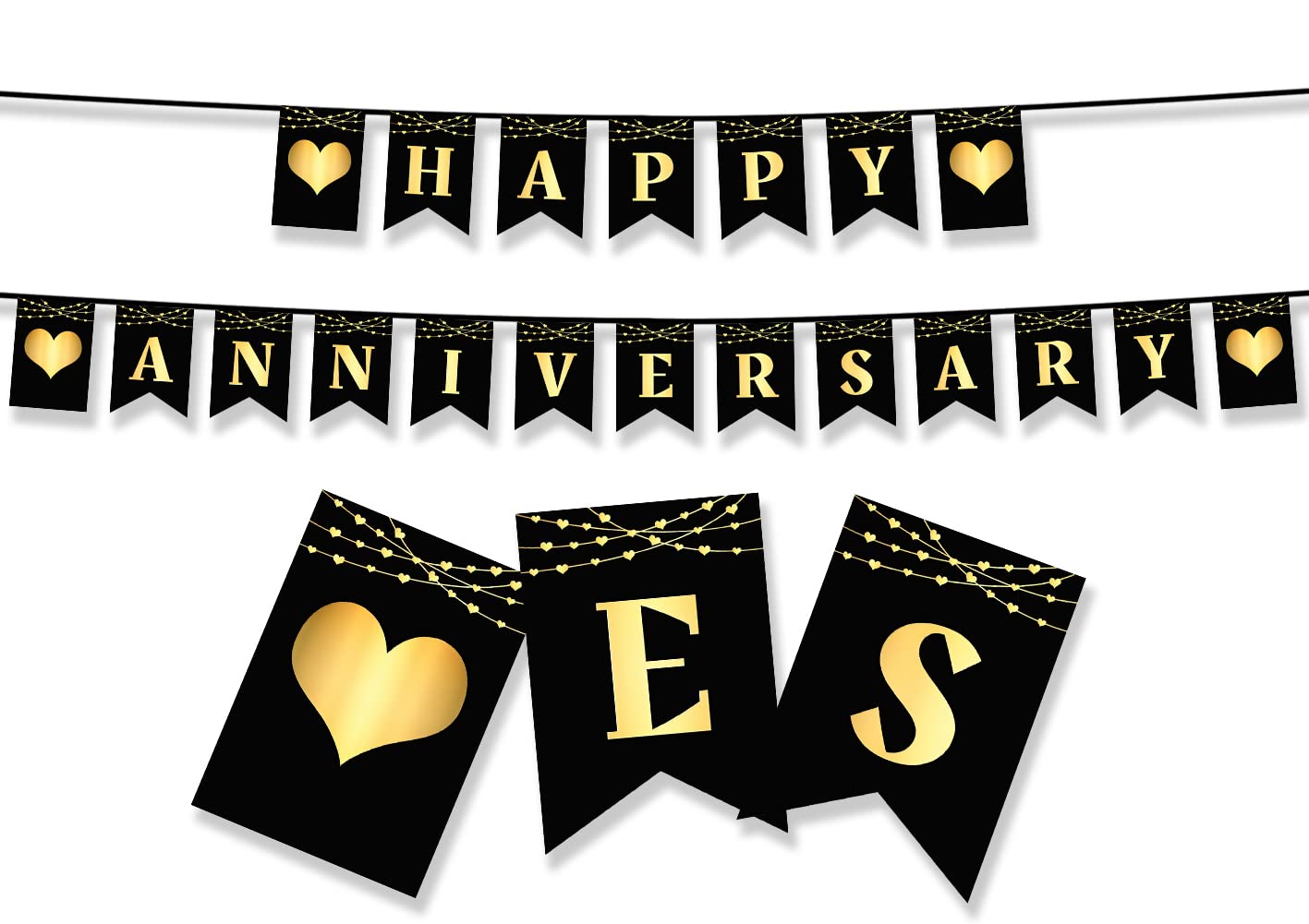 Happy Anniversay Banner for Wedding Anniversary Indoor and Outdoor Party Decorations Supplies Black Gold Wedding Anniversary Banner for Photography Background Anniversary Party Yard Sign