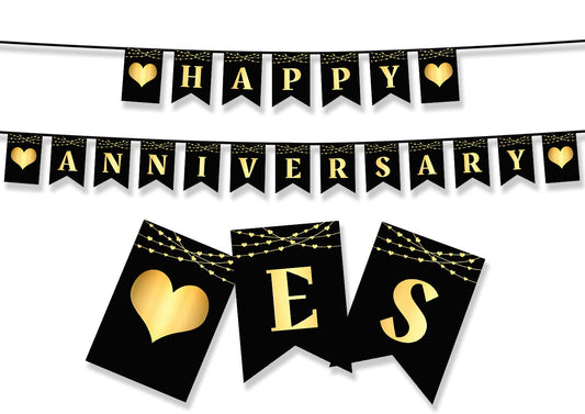 Happy Anniversay Banner for Wedding Anniversary Indoor and Outdoor Party Decorations Supplies Black Gold Wedding Anniversary Banner for Photography Background Anniversary Party Yard Sign