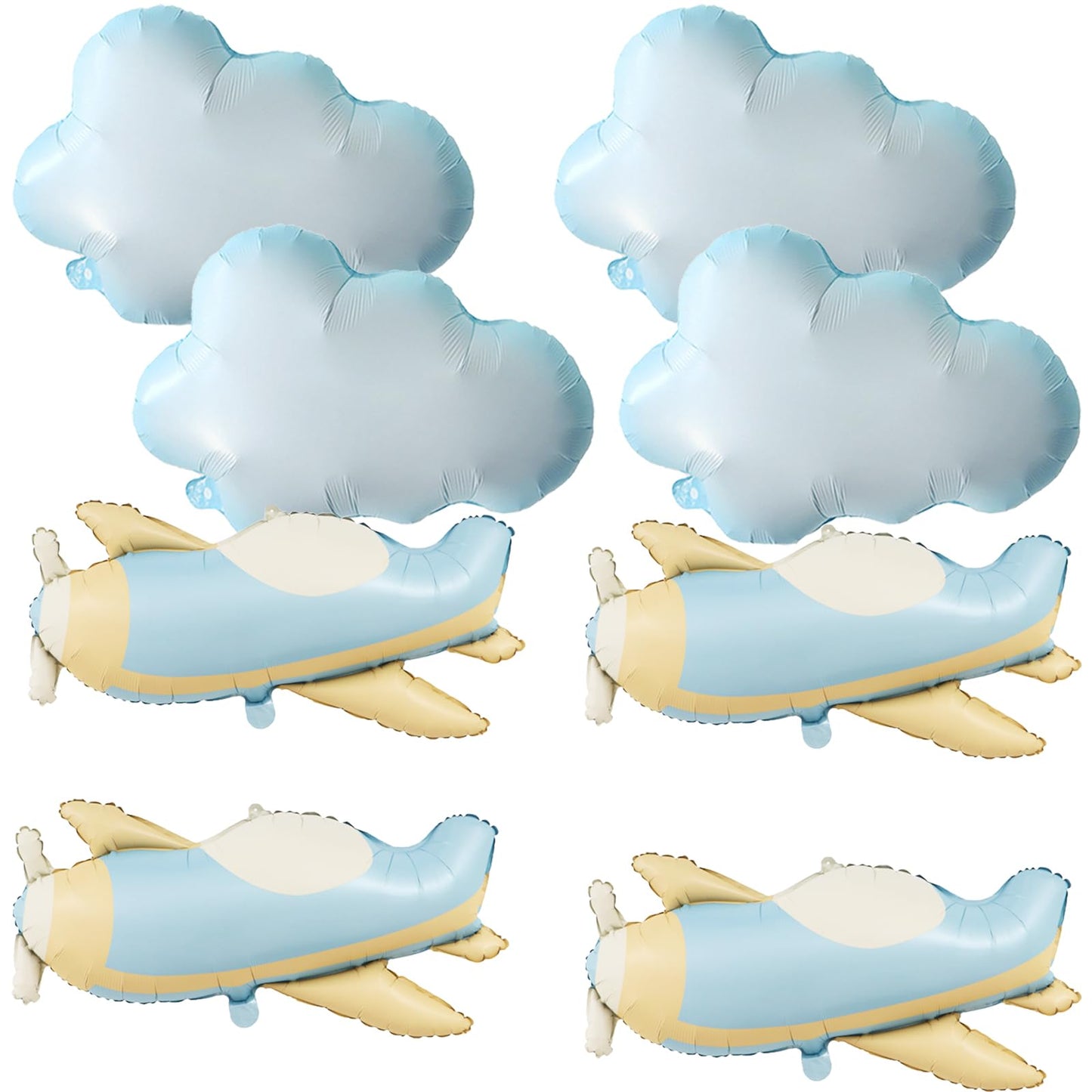 White Cloud & Airplane Foil Balloons – 8 Pack