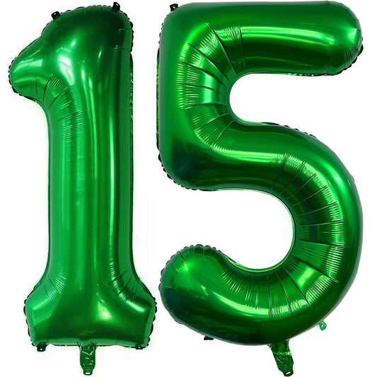 Dark Green Number 15 Giant Foil Balloon - 40 Inch
