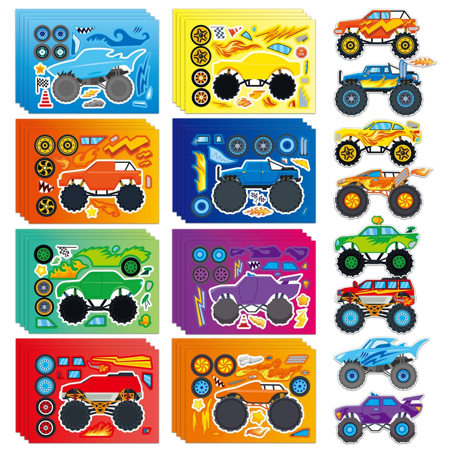 32 Sheets Monster Trucks Stickers for Kids Ideal for Monster Truck Party Favors Birthday Decorations and Creative DIY Crafts