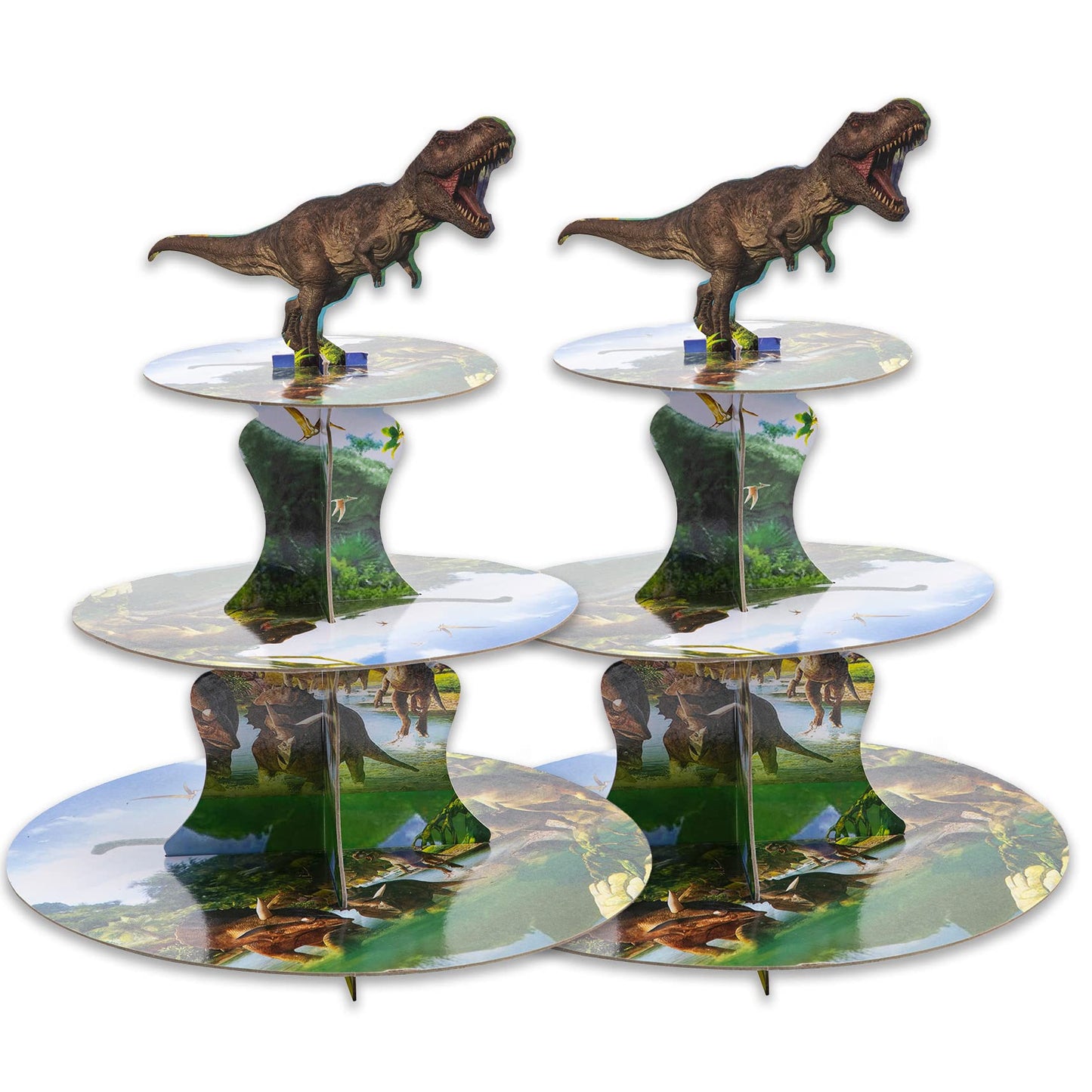 Dinosaur 3-Tier Cardboard Cupcake Stand – 2 Pack